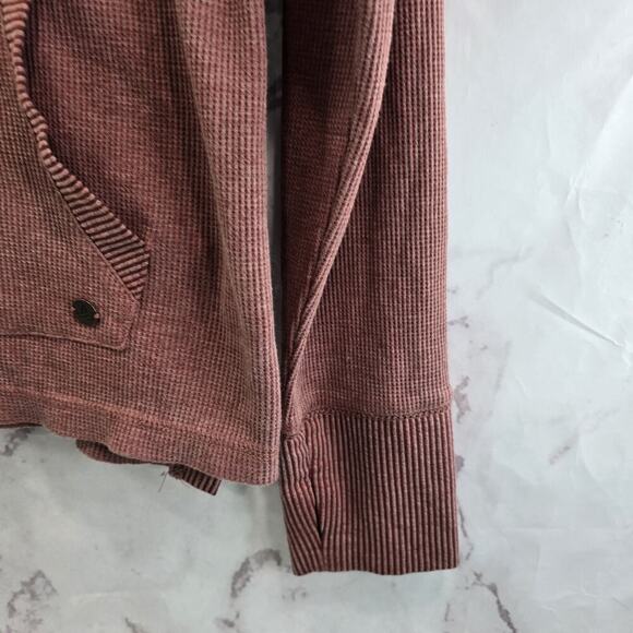 Prana Shirt Womens Medium Red Long Sleeve Hooded Waffle Thermal Organic - Picture 4 of 12